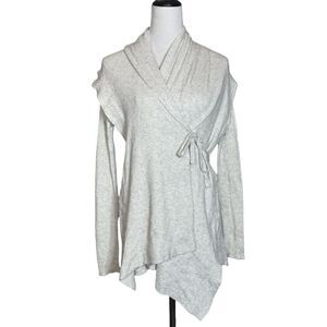 Theory Cotton Cashmere Wrap Cardigan Sweater Size M Gray Minimalist Quiet Luxury